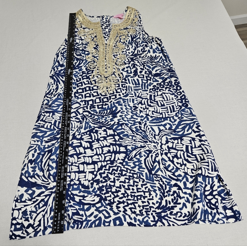 Lilly Pulitzer Carlotta Midi Shift Dress Rayon Stretch Boho Cottagecore Blue M - Picture 13 of 16